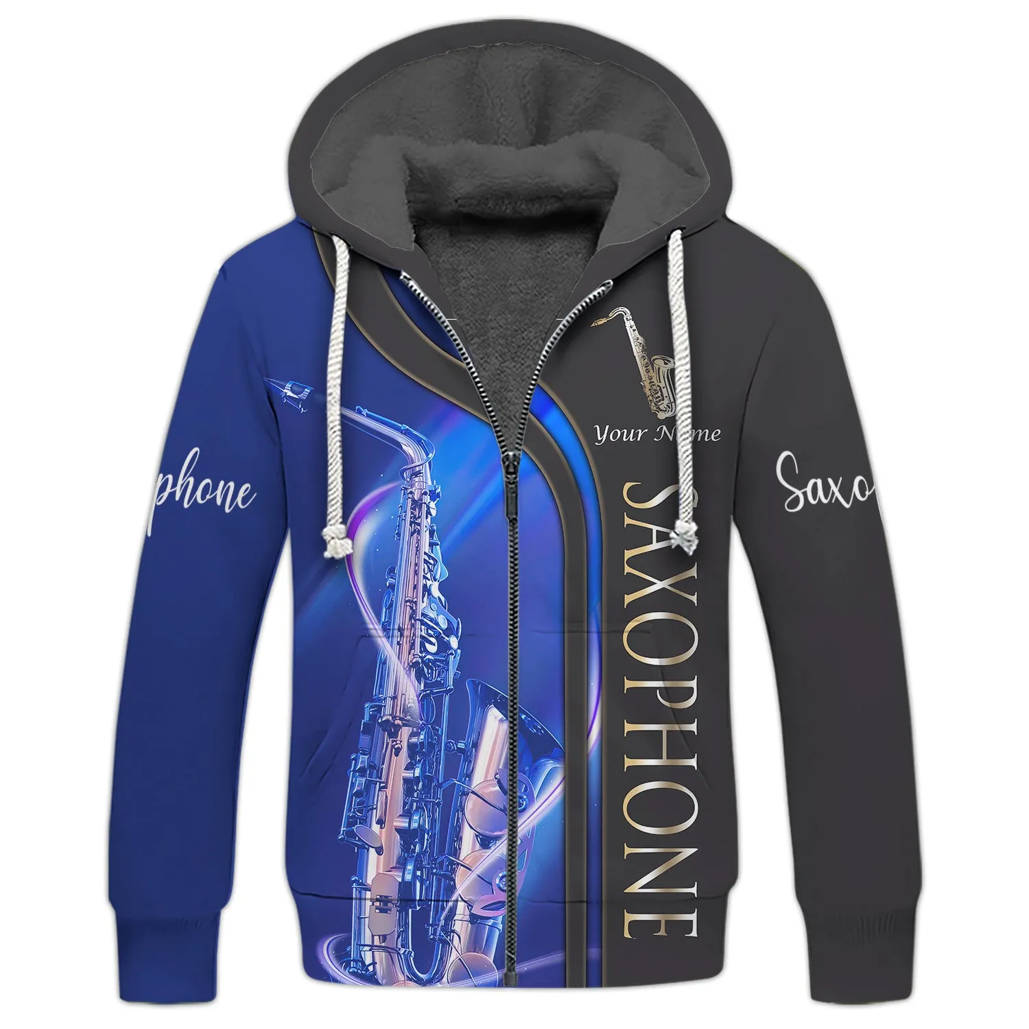 Saxophone Personalized Name 3D Tshirt Zipper Hoodie Blue