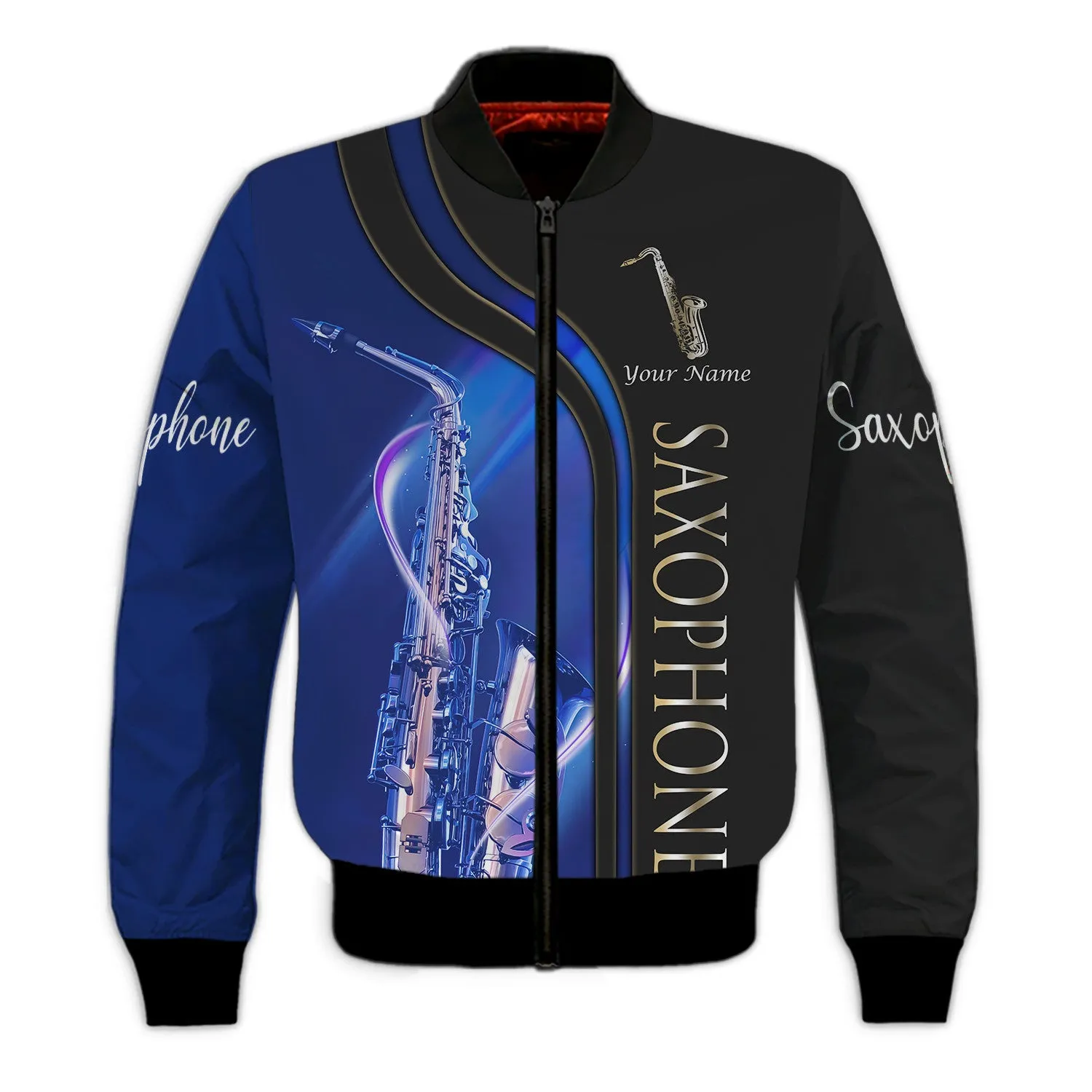 Saxophone Personalized Name 3D Tshirt Zipper Hoodie Blue
