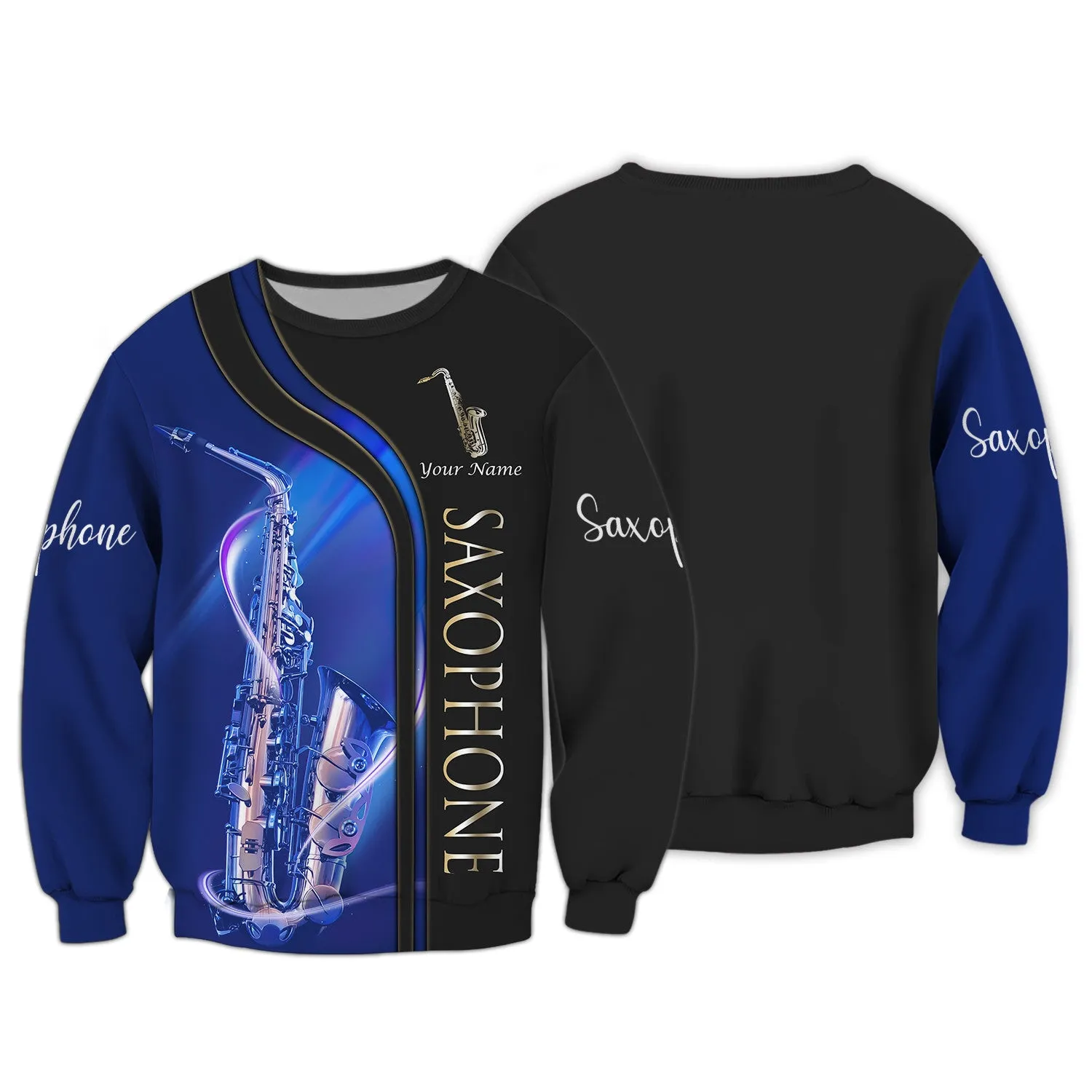 Saxophone Personalized Name 3D Tshirt Zipper Hoodie Blue