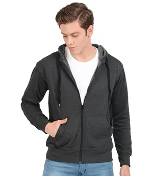 Scott International Men's Rich Cotton Regular Fit Hooded Hoodie Sweatshirt with Zip(1.1_sshz1_L,Charcoal,Large)