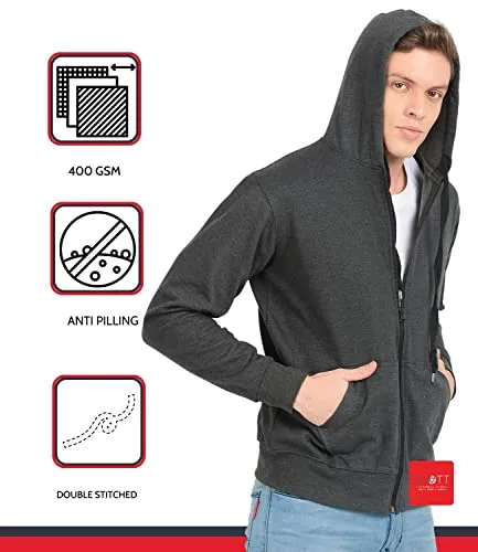 Scott International Men's Rich Cotton Regular Fit Hooded Hoodie Sweatshirt with Zip(1.1_sshz1_L,Charcoal,Large)