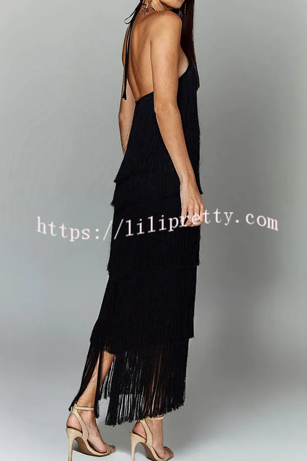 Sexy Halterneck Backless Elegant Fringe Maxi Dress