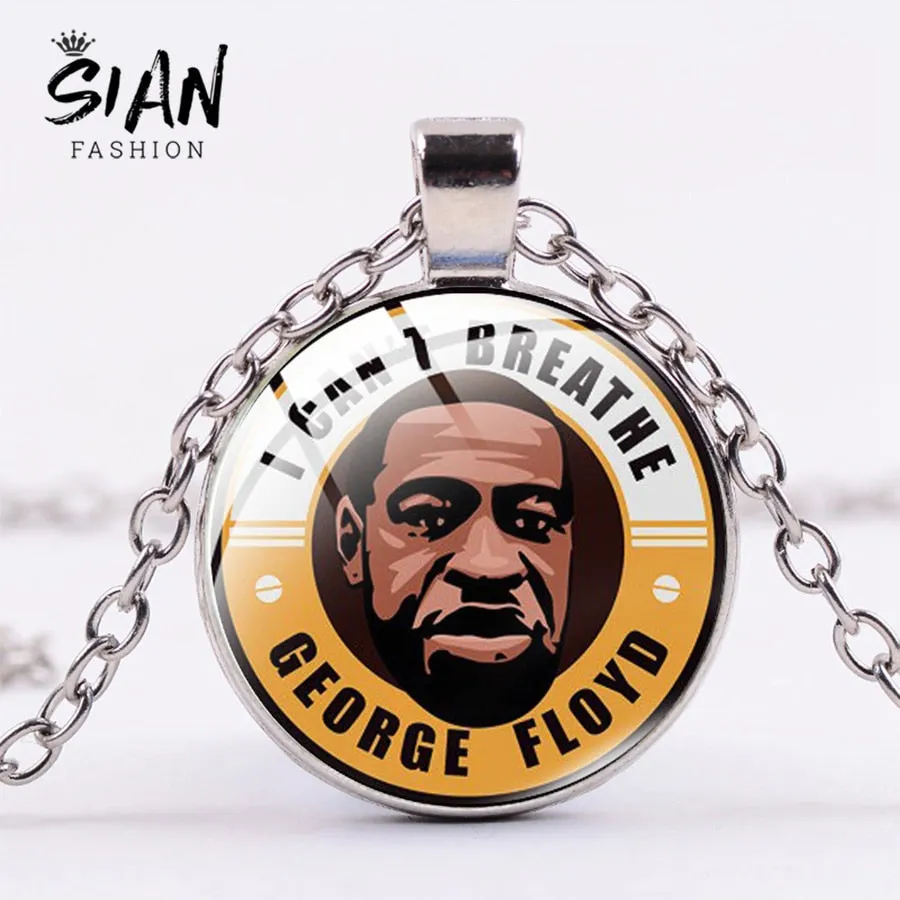 SIAN I CAN'T BREATHE George Floyd Pendant Necklace American Protest Black Lives Matter Long Chain Necklace Glass Dome Men Women