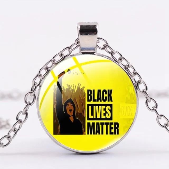 SIAN I CAN'T BREATHE George Floyd Pendant Necklace American Protest Black Lives Matter Long Chain Necklace Glass Dome Men Women
