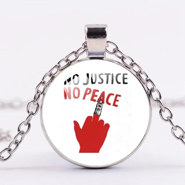SIAN I CAN'T BREATHE George Floyd Pendant Necklace American Protest Black Lives Matter Long Chain Necklace Glass Dome Men Women