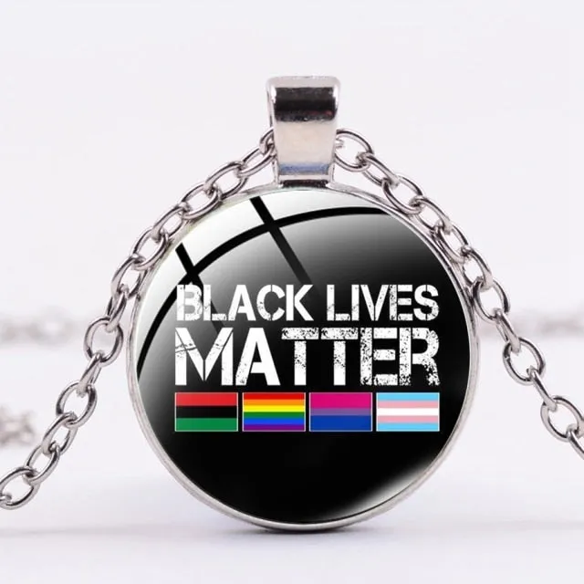 SIAN I CAN'T BREATHE George Floyd Pendant Necklace American Protest Black Lives Matter Long Chain Necklace Glass Dome Men Women