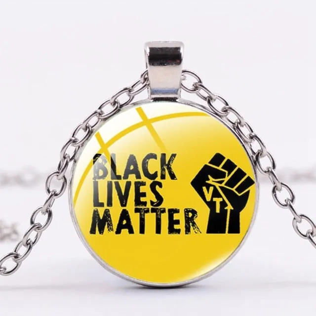 SIAN I CAN'T BREATHE George Floyd Pendant Necklace American Protest Black Lives Matter Long Chain Necklace Glass Dome Men Women