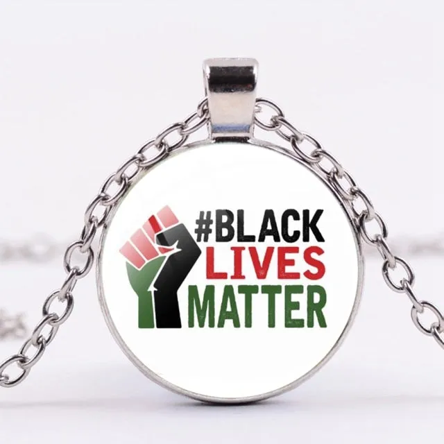 SIAN I CAN'T BREATHE George Floyd Pendant Necklace American Protest Black Lives Matter Long Chain Necklace Glass Dome Men Women
