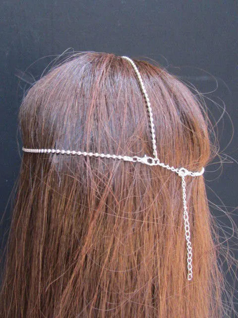 Silver Gold Metal Head Chain Multi Cross Rhinestones Wave Hair Piece