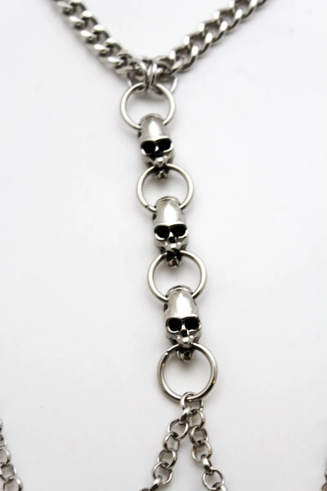 Silver Metal Body Chain Harness Necklace Skeleton Skulls