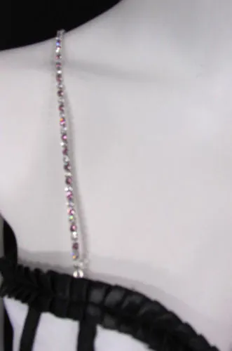 Silver Metal Bra Straps Decorative Lingerie Green Blue Pink Rhinestones
