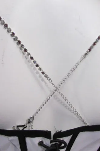 Silver Metal Bra Straps Decorative Lingerie Green Blue Pink Rhinestones