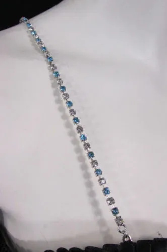 Silver Metal Bra Straps Decorative Lingerie Green Blue Pink Rhinestones