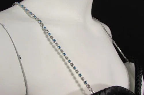 Silver Metal Bra Straps Decorative Lingerie Green Blue Pink Rhinestones