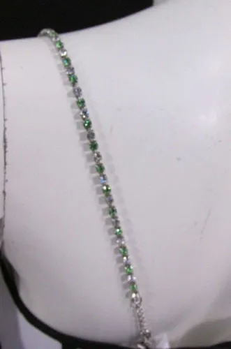 Silver Metal Bra Straps Decorative Lingerie Green Blue Pink Rhinestones