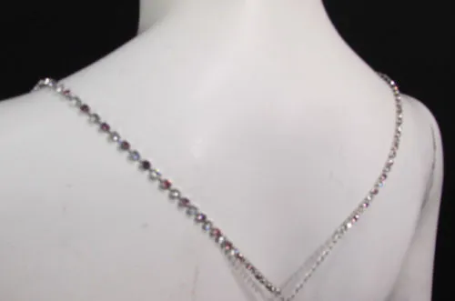 Silver Metal Bra Straps Decorative Lingerie Green Blue Pink Rhinestones
