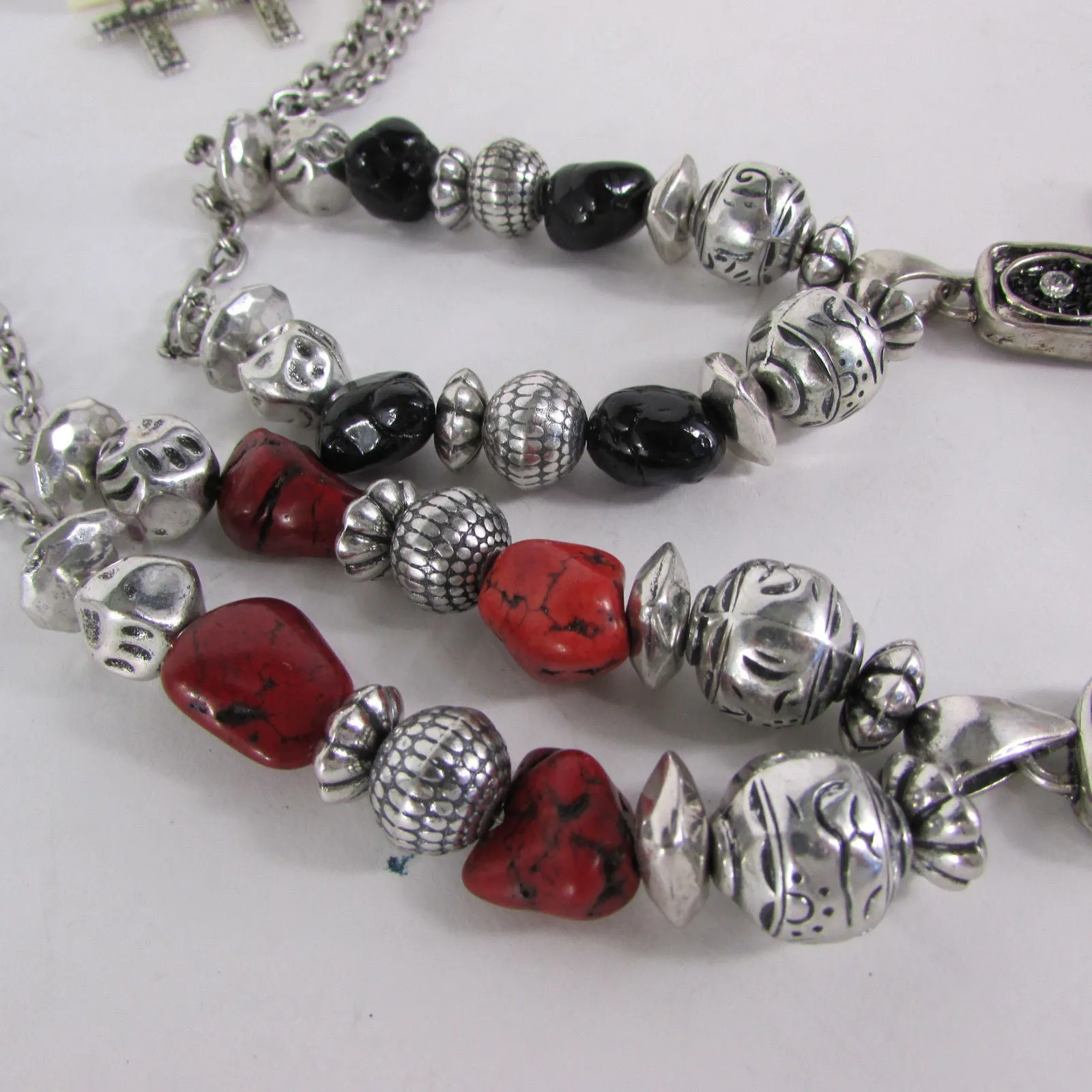 Silver Metal Chain Big Large Black Or Red Cross Necklace Earrings Set