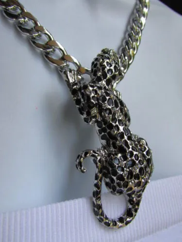 Silver Metal Chains Big Tiger Leopard Cheetah Body Trendy Necklace