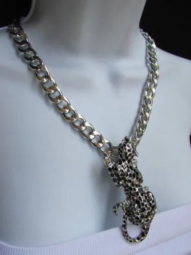 Silver Metal Chains Big Tiger Leopard Cheetah Body Trendy Necklace
