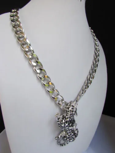 Silver Metal Chains Big Tiger Leopard Cheetah Body Trendy Necklace