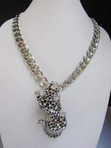 Silver Metal Chains Big Tiger Leopard Cheetah Body Trendy Necklace
