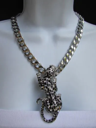 Silver Metal Chains Big Tiger Leopard Cheetah Body Trendy Necklace