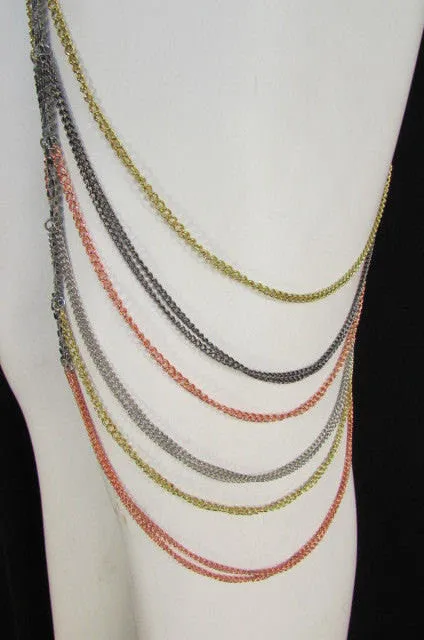 Silver Pewter Pink Gold Metal Chains High Mesh Long Leg Thin Garter Body