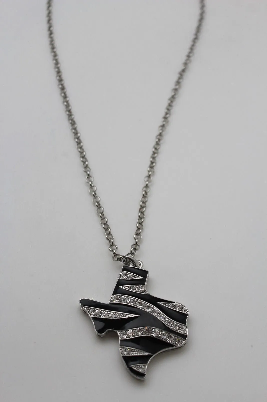 Silver Zebra Metal Chain Texas State Map Pendant Western Necklace