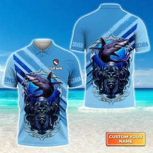 Skull Reaper With Scuba Diving Tank Set And Shark Personalized 3D Shirt