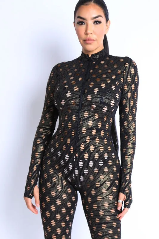 Smokey Hollow Foiled Hole Jumpsuit-Black