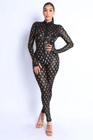 Smokey Hollow Foiled Hole Jumpsuit-Black
