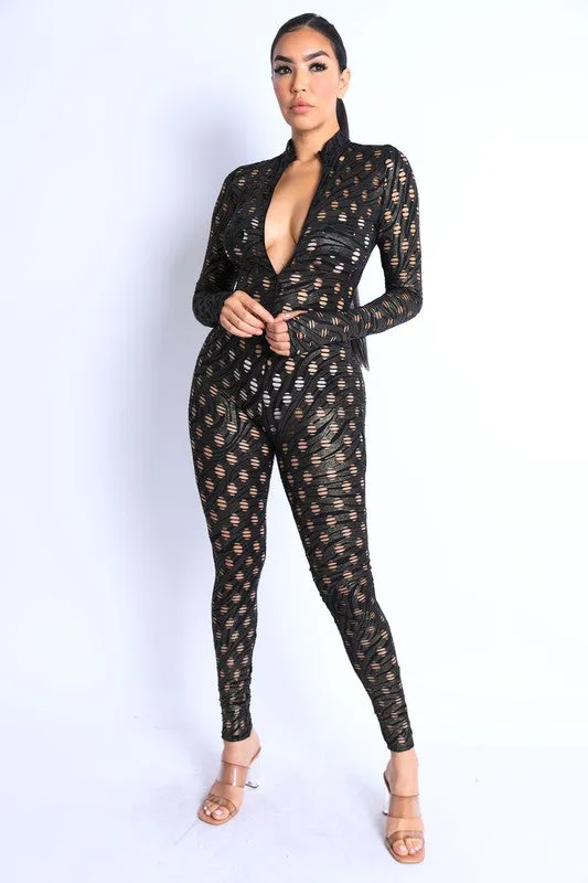 Smokey Hollow Foiled Hole Jumpsuit-Black