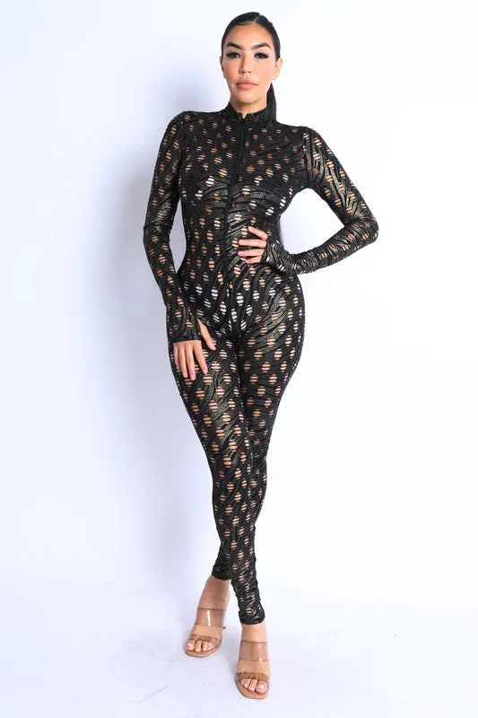 Smokey Hollow Foiled Hole Jumpsuit-Black