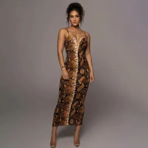 Snake Print Slit Maxi Dress