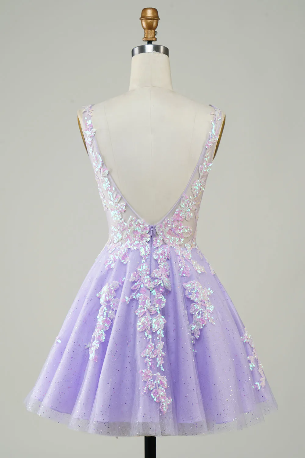 Sparkly Fuchsia Sequined V Neck Backless Short Homecoming Dress