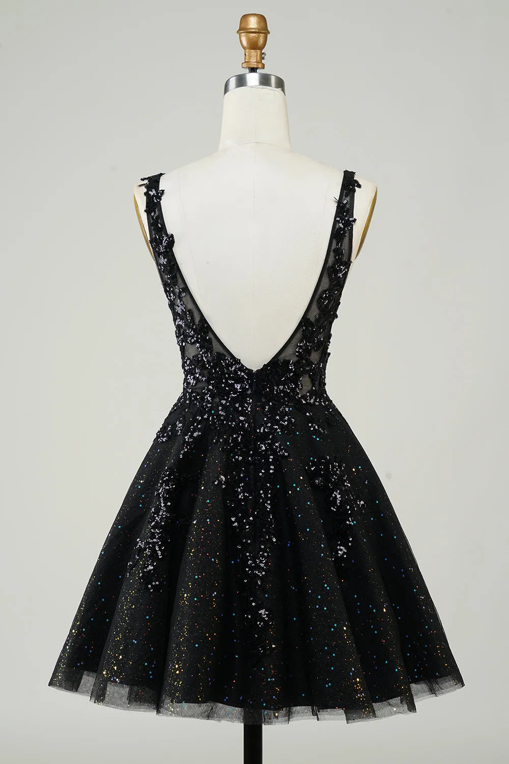 Sparkly Fuchsia Sequined V Neck Backless Short Homecoming Dress