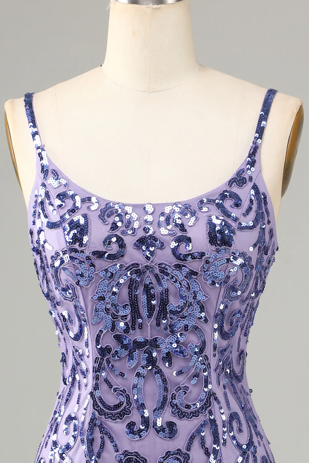 Sparkly Purple Sheath Sequins Short Homecoming Dress with Fringes