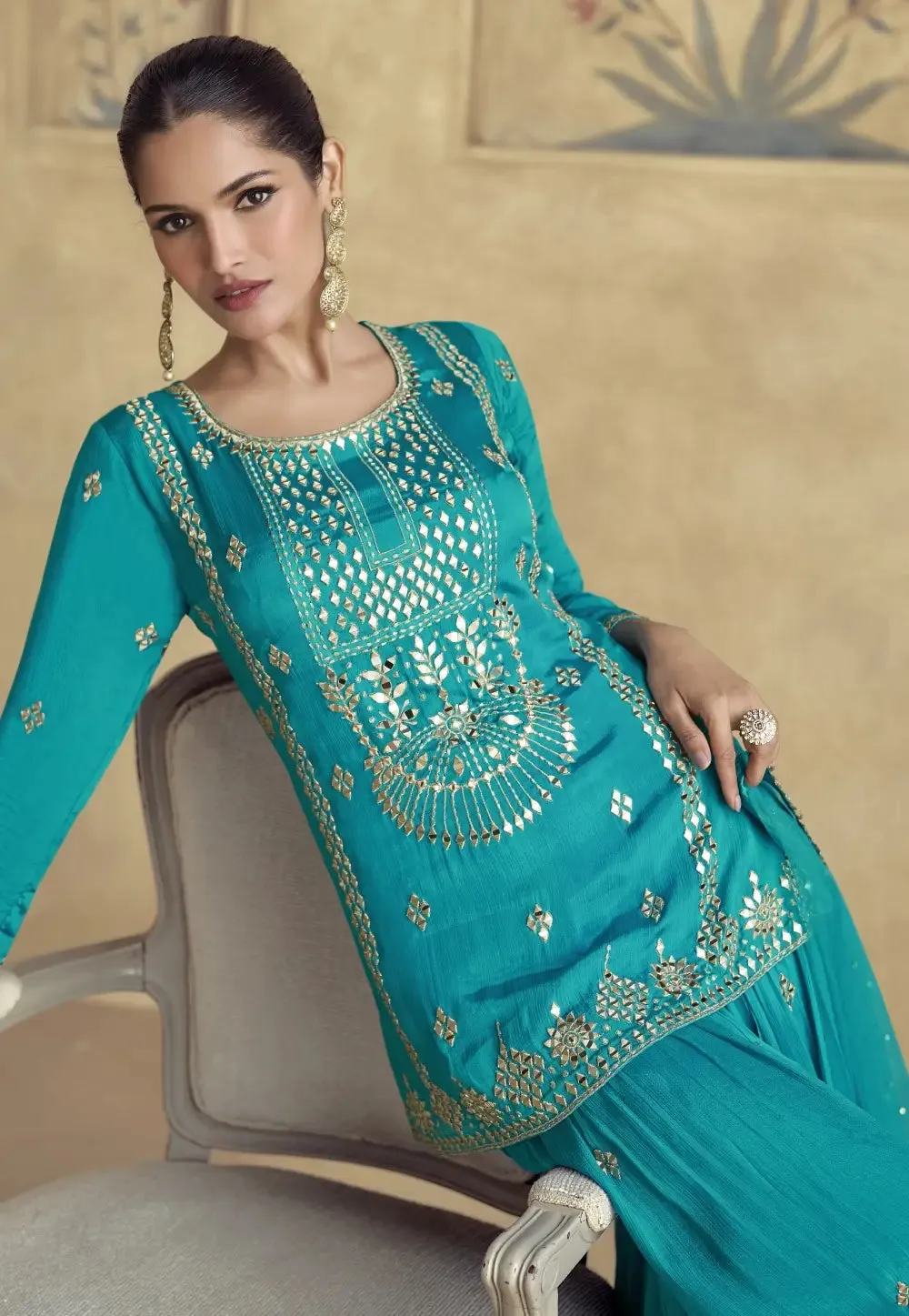 Stunning Embroidered Blue Sharara Ensemble