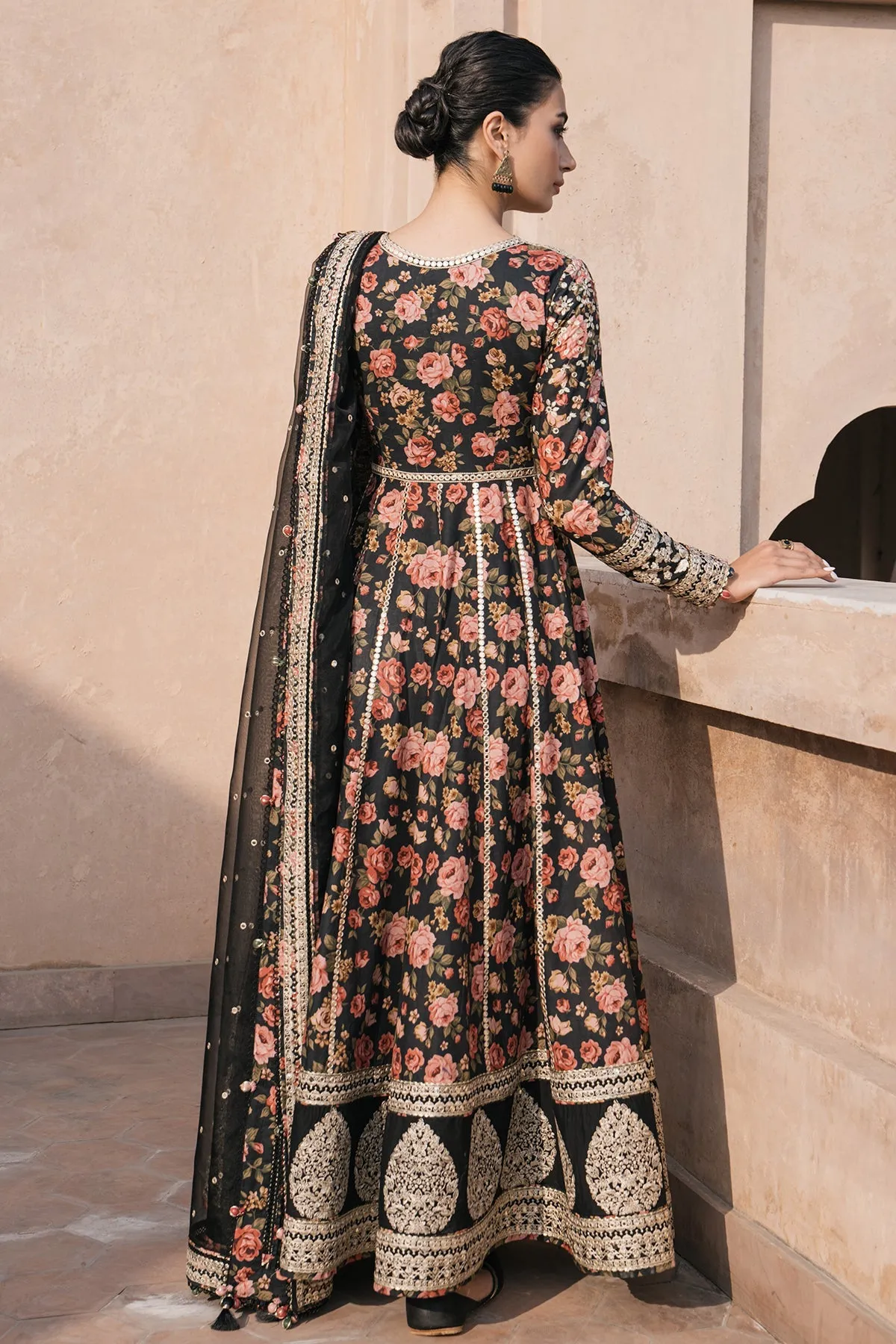 Stunning Embroidered Pakistani Party Wear Dress In Blackish Shade