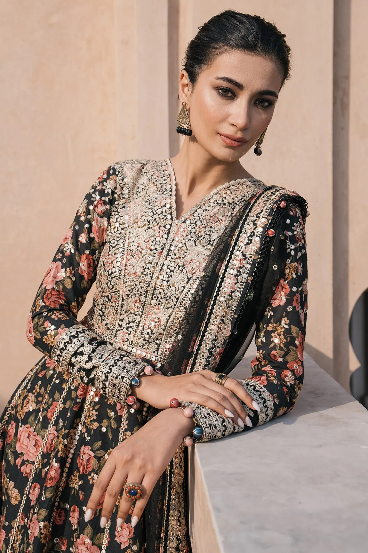 Stunning Embroidered Pakistani Party Wear Dress In Blackish Shade
