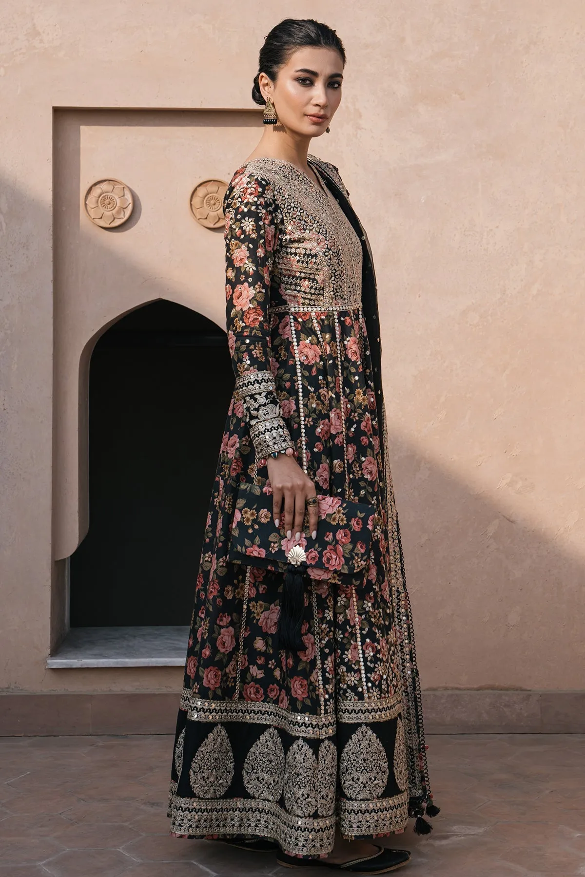 Stunning Embroidered Pakistani Party Wear Dress In Blackish Shade