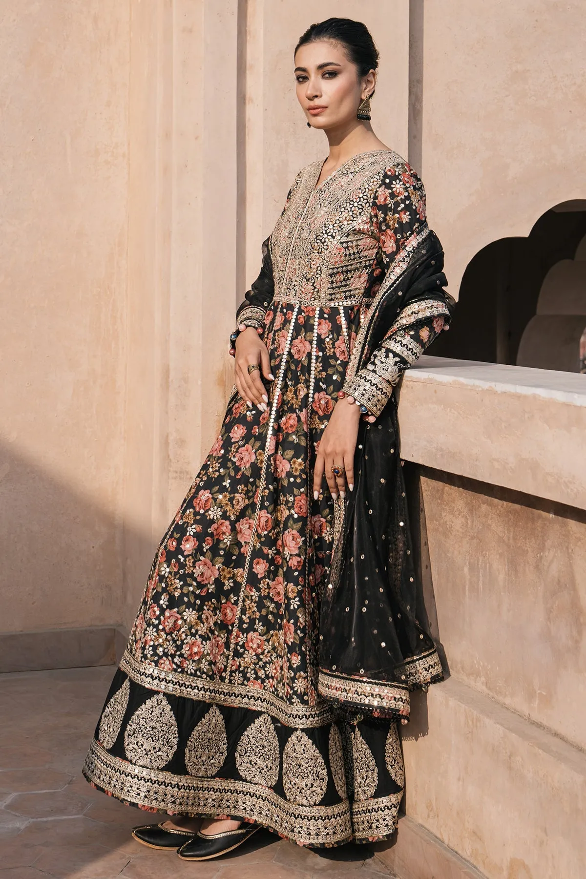 Stunning Embroidered Pakistani Party Wear Dress In Blackish Shade