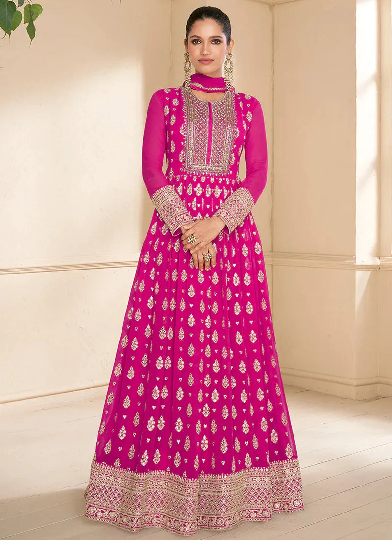 Stunning Pink Designer Anarkali Suit with Lavish Embroidery
