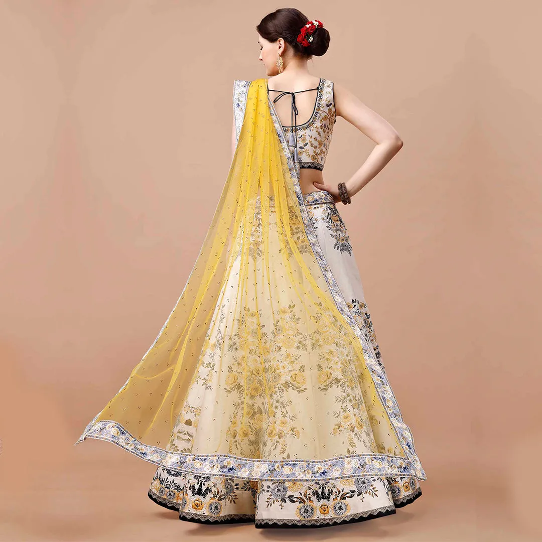 Stunning Yellow and White Floral Lehenga Set