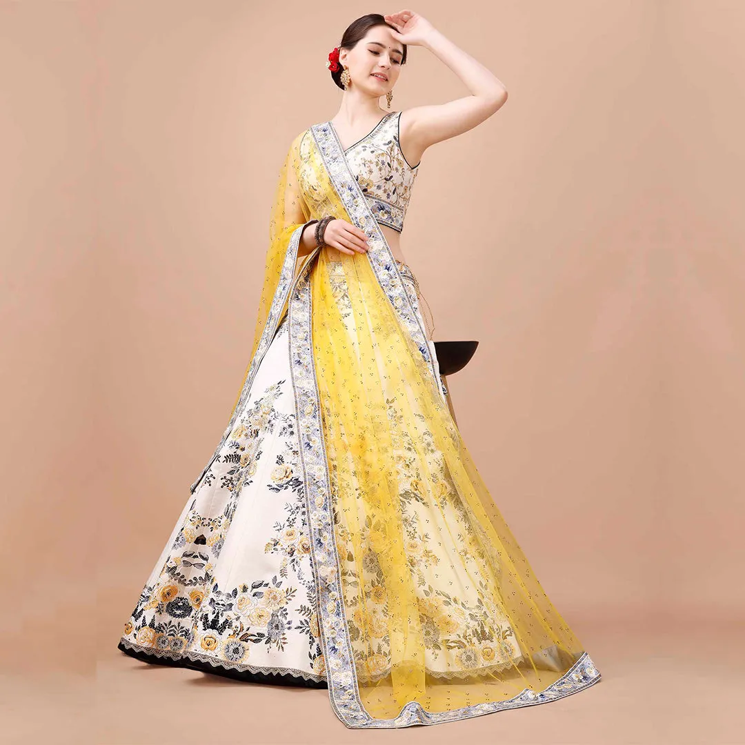 Stunning Yellow and White Floral Lehenga Set