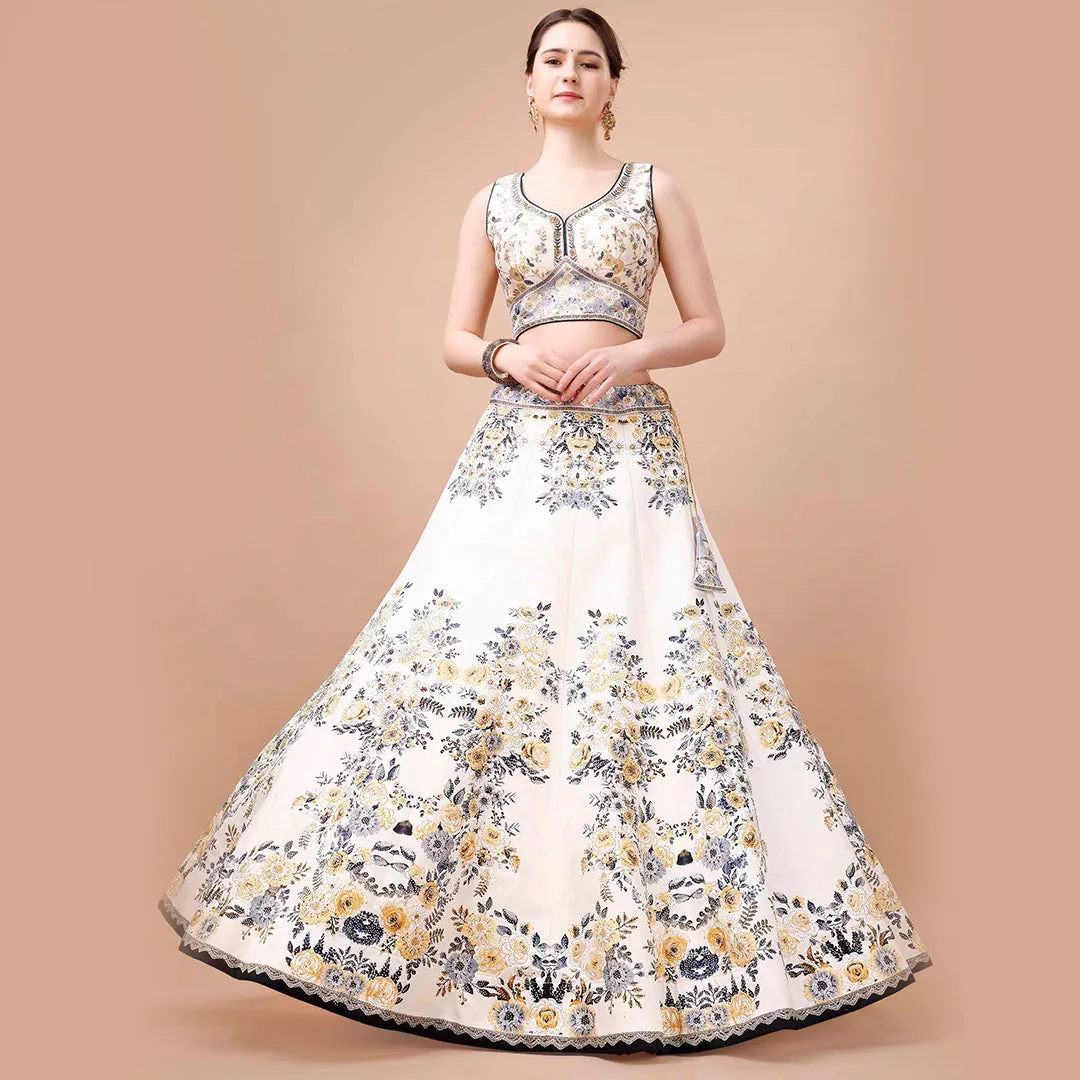 Stunning Yellow and White Floral Lehenga Set