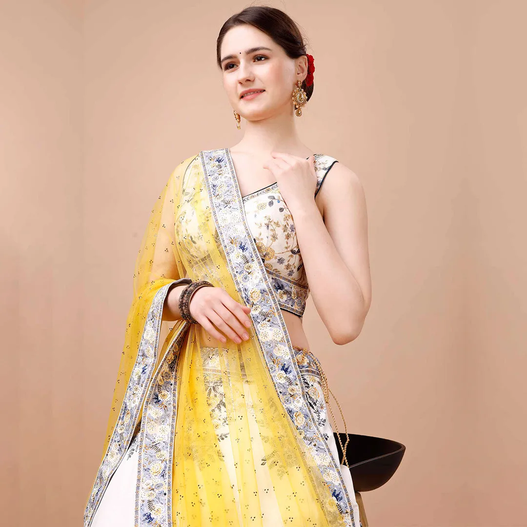 Stunning Yellow and White Floral Lehenga Set