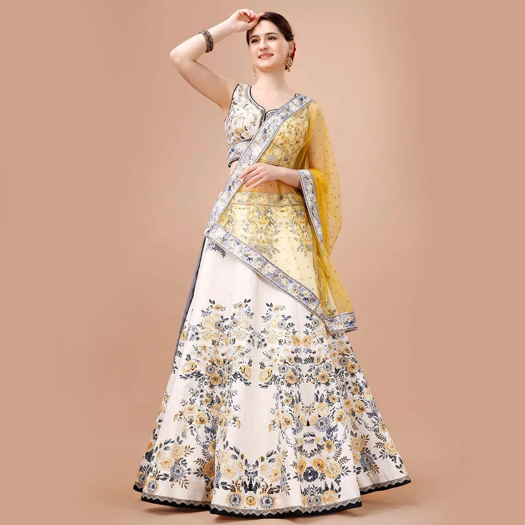 Stunning Yellow and White Floral Lehenga Set