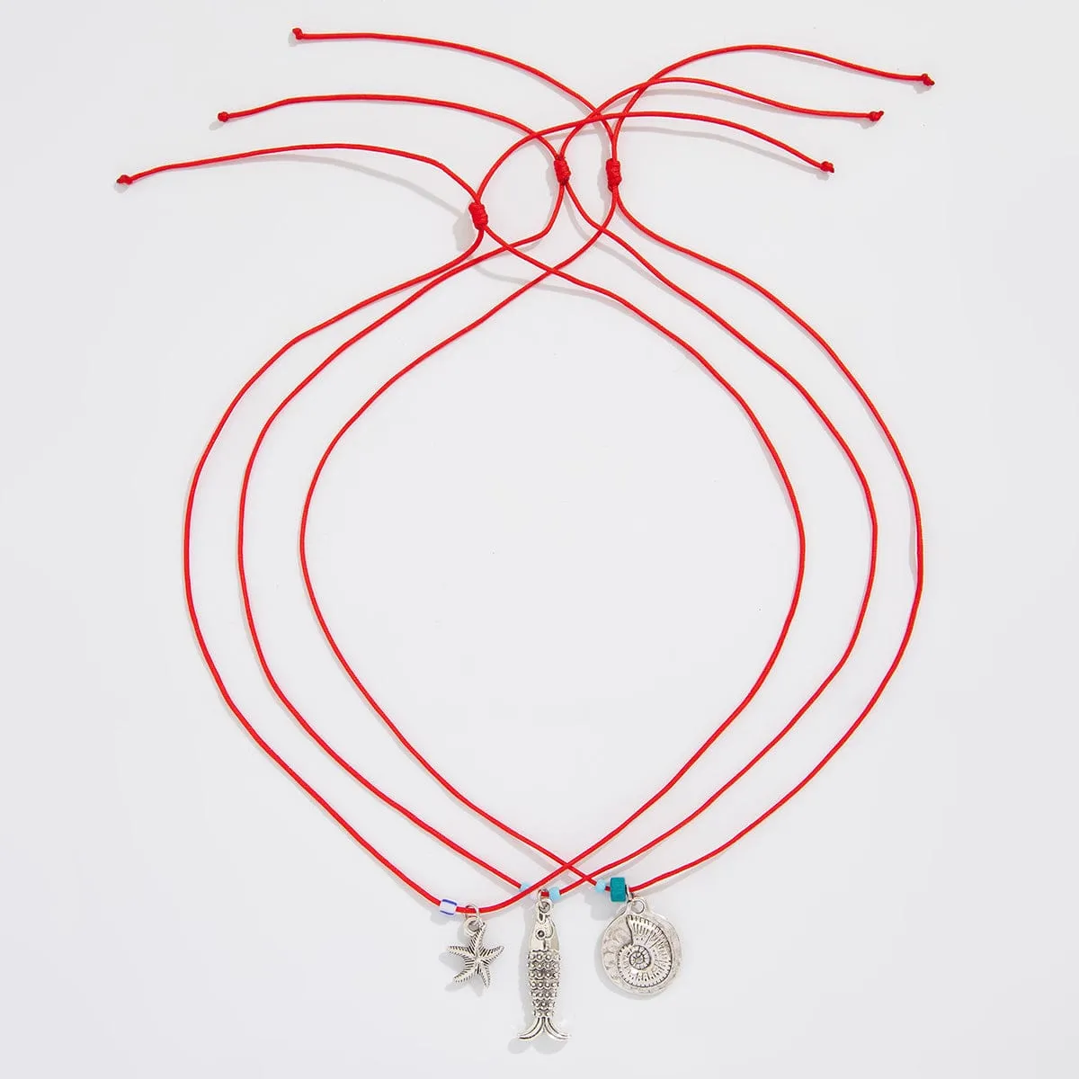 Stylish 3Pcs Shell Fish Starfish Pendant Jade Cord Necklace Set