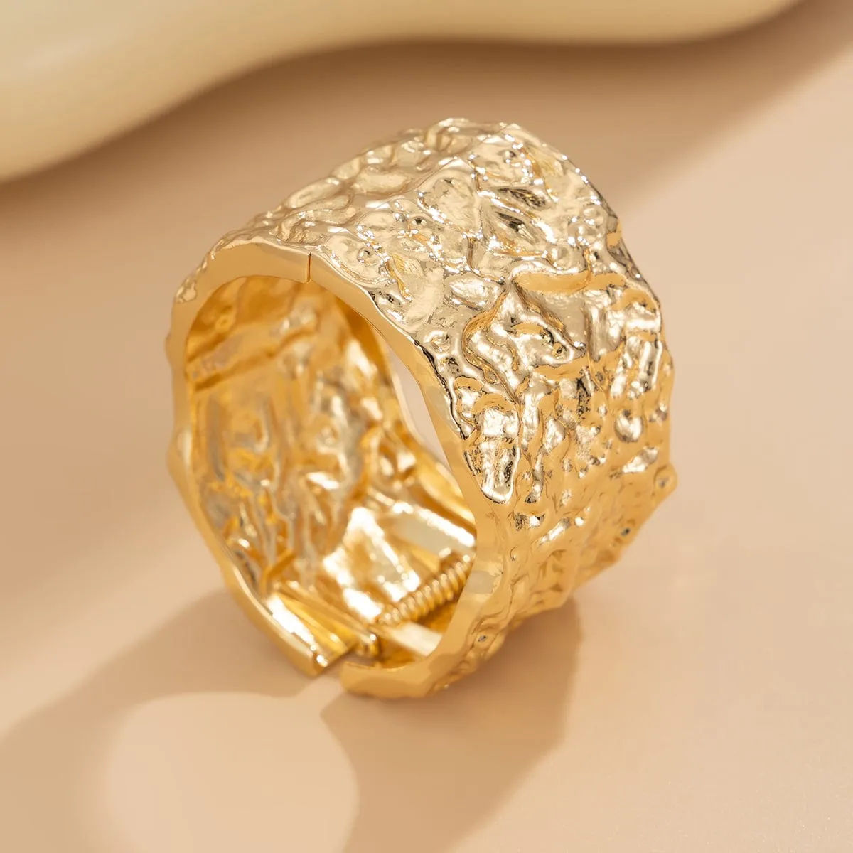 Stylish Gold Silver Tone Textured Bangle Bracelet